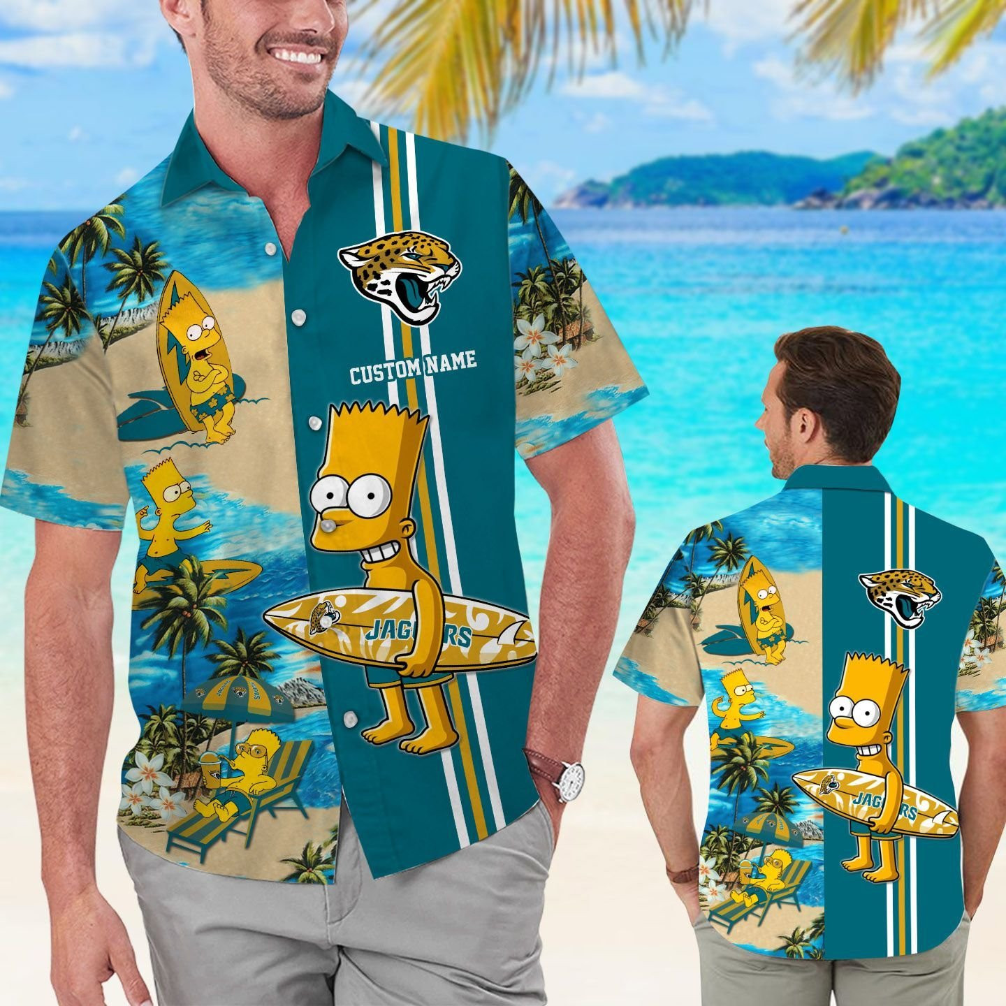 Jacksonville Jaguars Simpsons Custom Name Short Sleeve Button Up Tropical Aloha Hawaiian Shirts For Men Women
