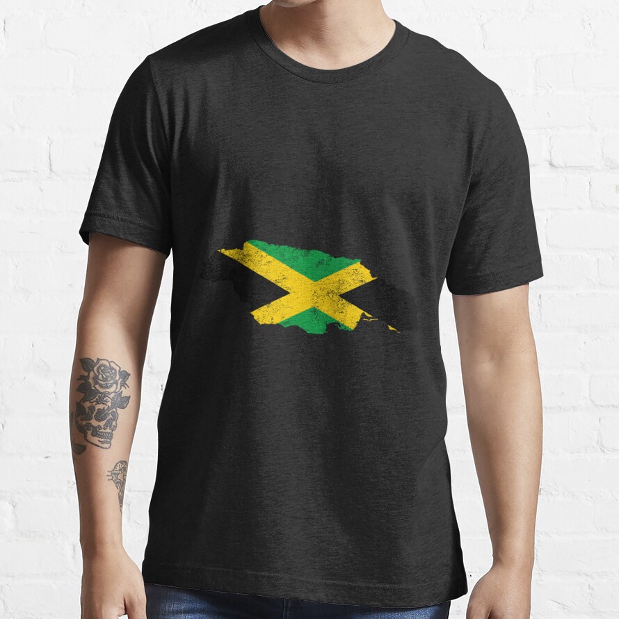 Jamaica Flag Map Tshirt Distressed Vintage Sticker Essential T-Shirt