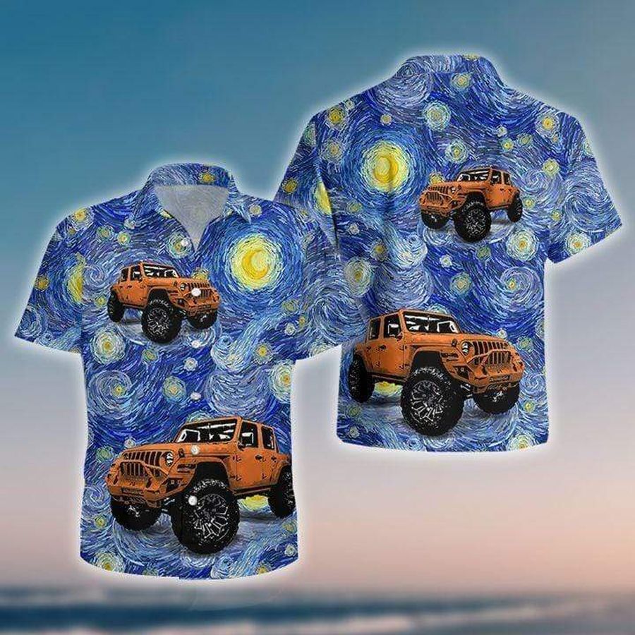 Jeep Starry Night Hawaiian Shirt Pre10875, Hawaiian shirt, beach shorts, One-Piece Swimsuit, Polo shirt, funny shirts, gift shirts, Graphic Tee