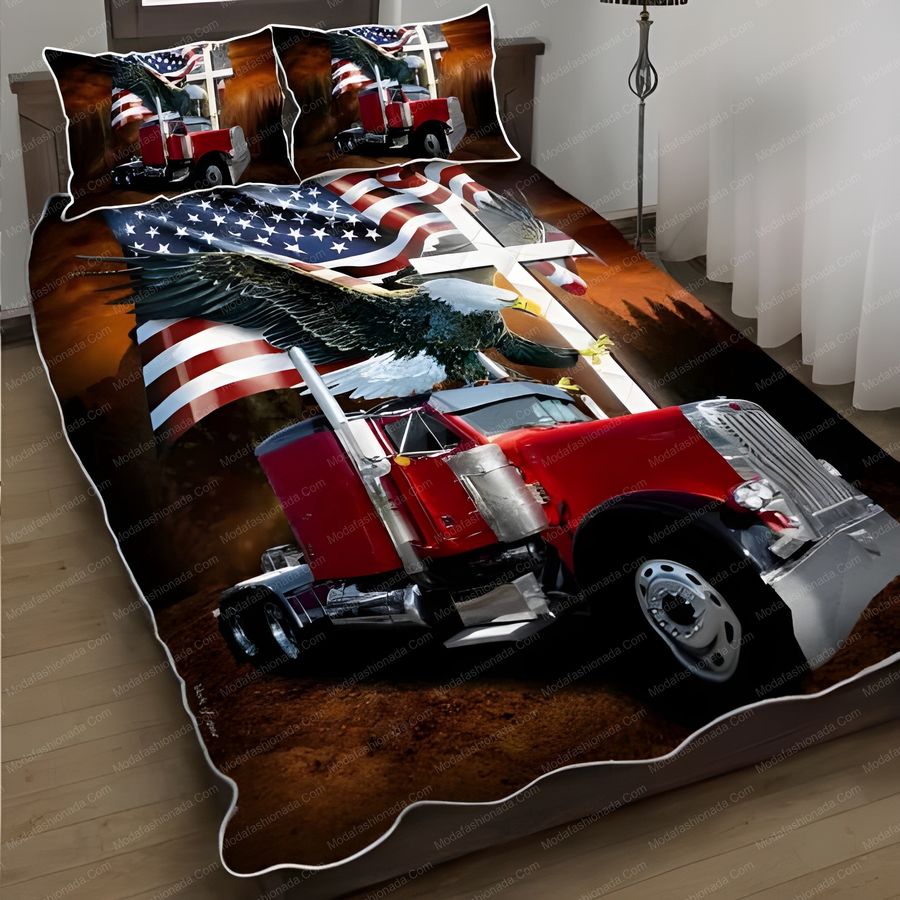 Jesus American Eagle Trucker Flat Top Red Truck God 85 Bedding Set – Duvet Cover – 3D New Luxury – Twin Full Queen King Size Comforter Cover