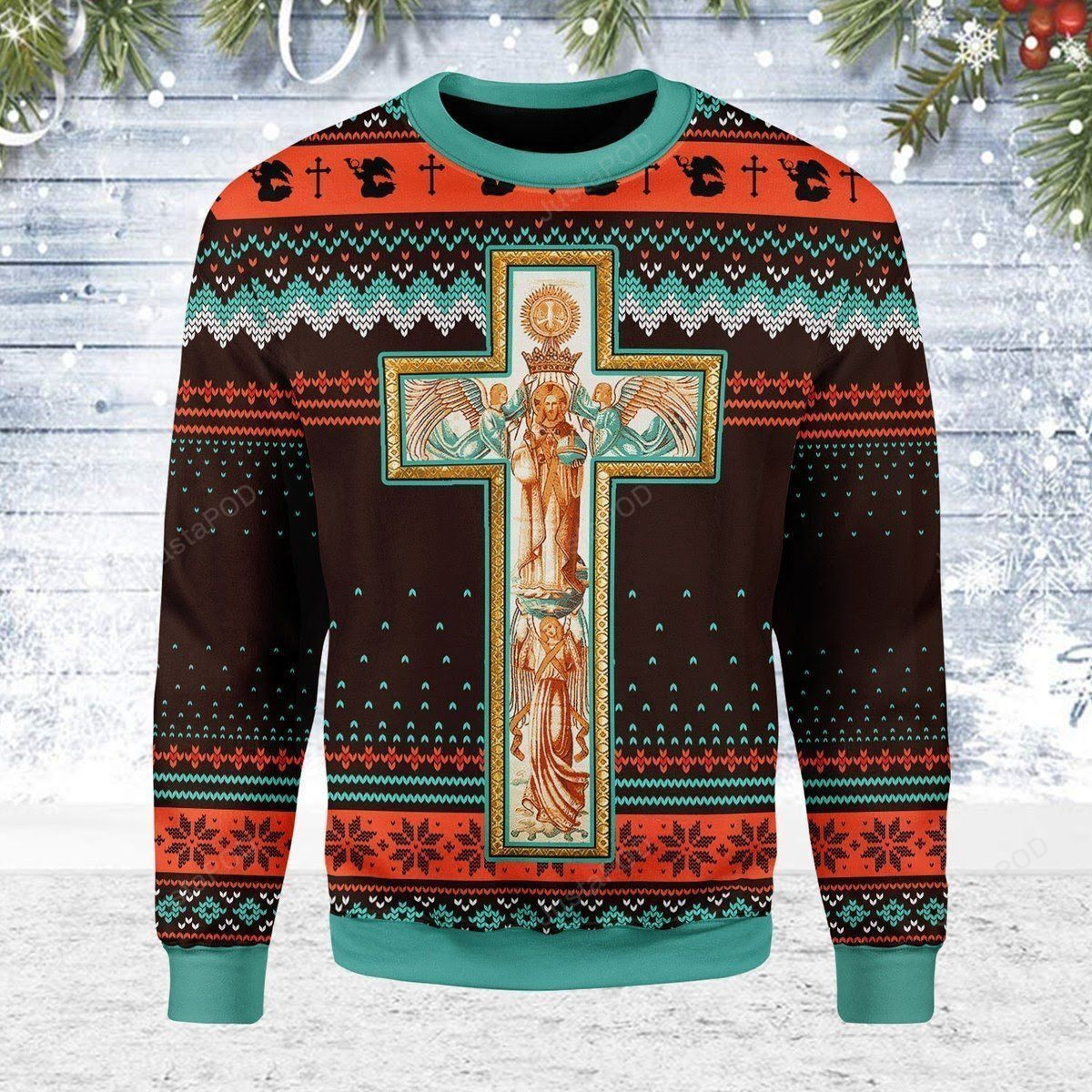 Jesus Cross Ugly Christmas Sweater All Over Print Sweatshirt Ugly