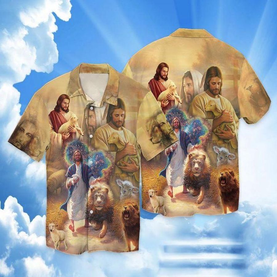 Jesus Lion Lamb Galaxy Hawaiian Shirt Pre10377, Hawaiian shirt, beach shorts, One-Piece Swimsuit, Polo shirt, funny shirts, gift shirts, Graphic Tee
