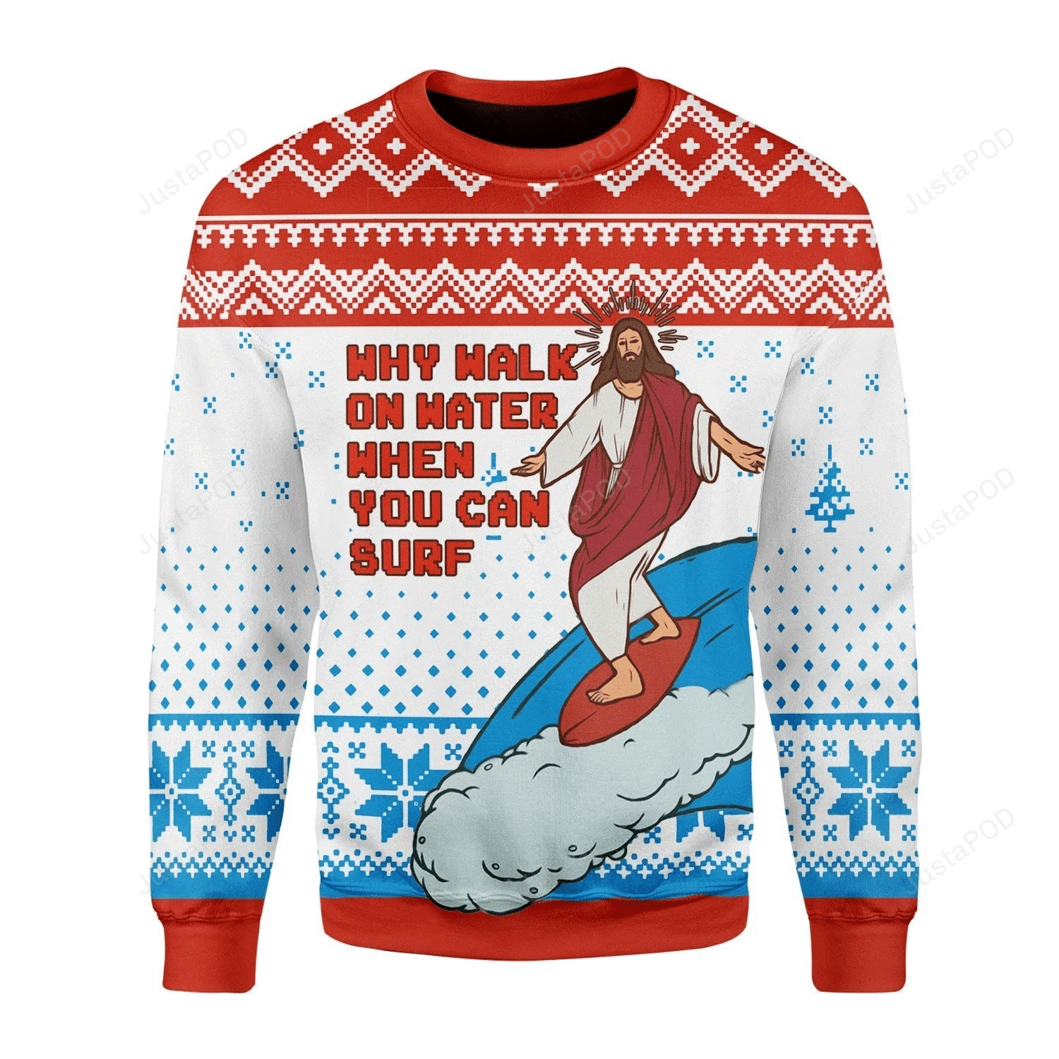 Jesus Surfing Ugly Christmas Sweater All Over Print Sweatshirt Ugly