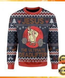 Jesus The Ultimate Deadlifter Ugly Christmas Sweater All Over Print