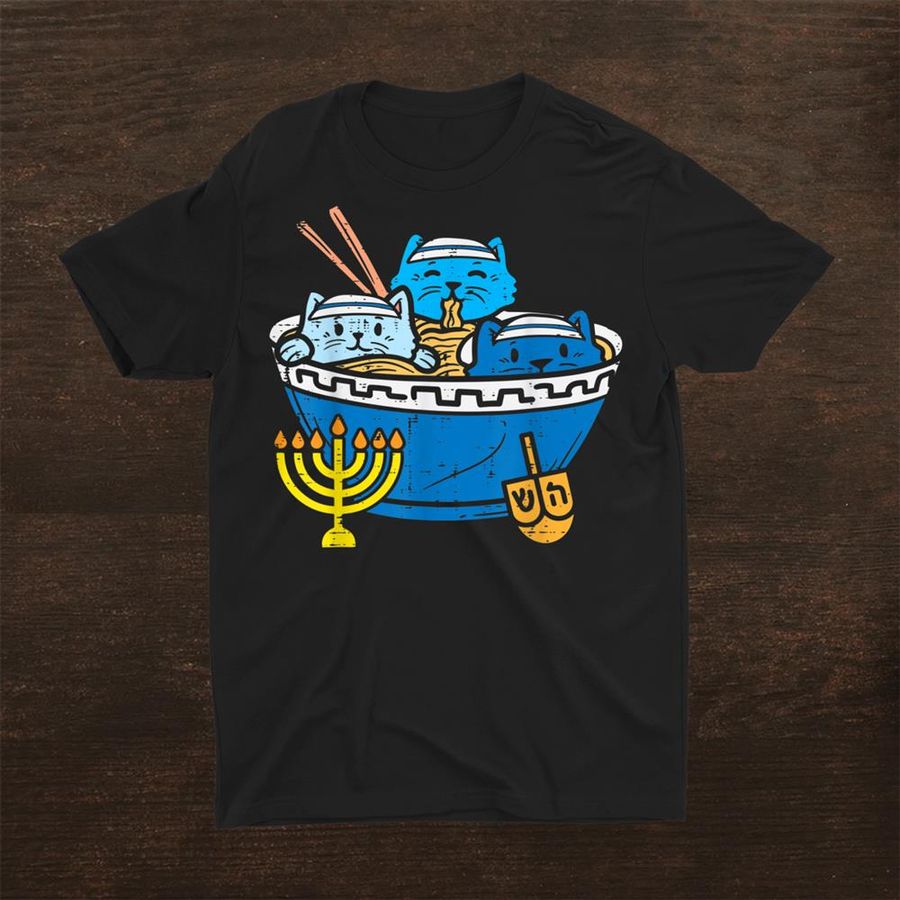 Jewish Cats Ramen Kitten Anime Hanukkah Pajamas Chanukah Pjs Shirt