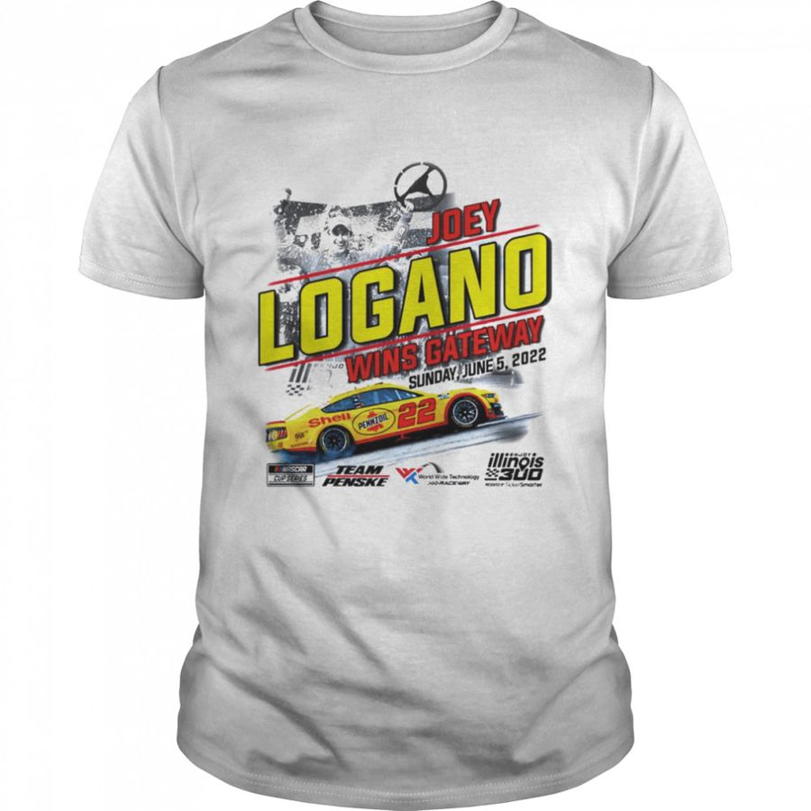 Joey Logano Checkered Flag White Enjoy Illinois 300 presented by TicketSmarter Race Winner T-shirt