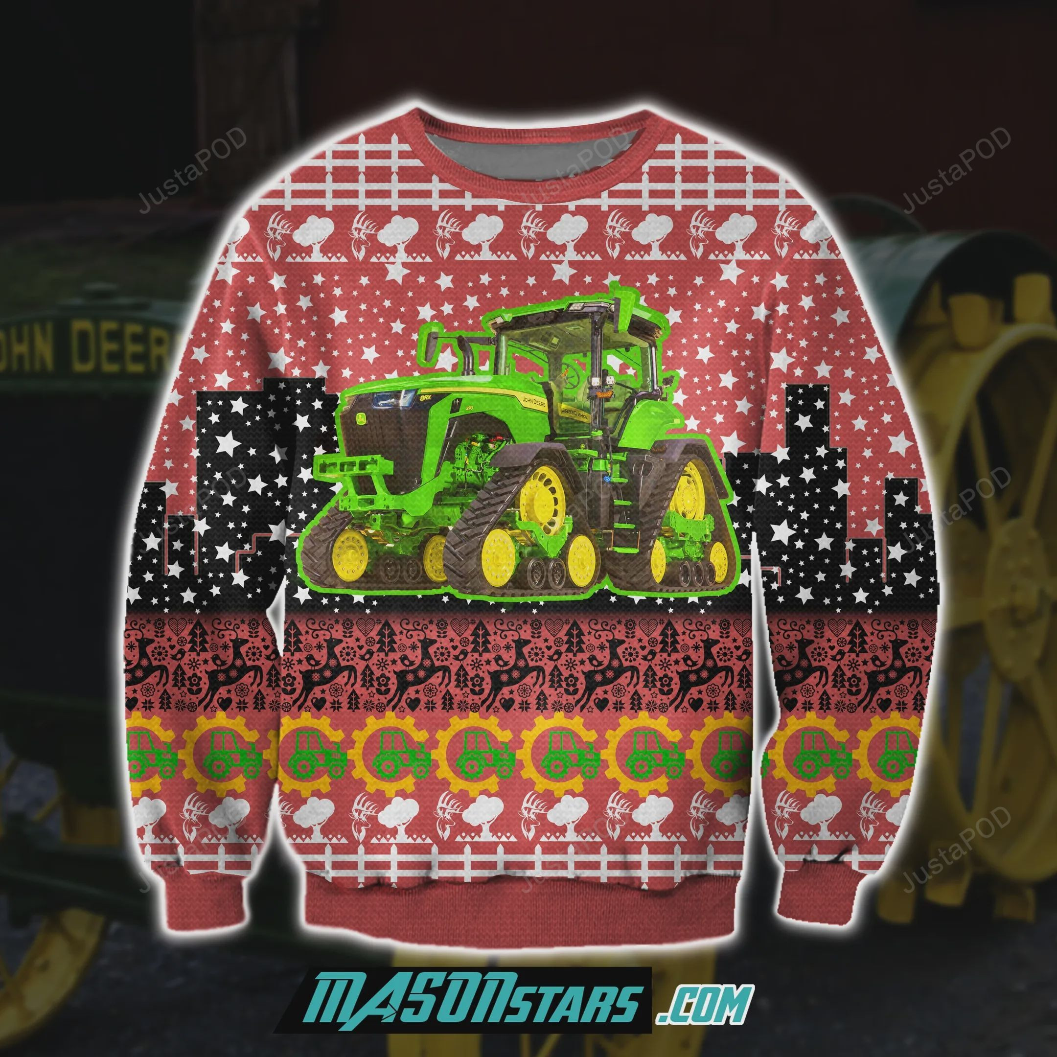 John Deere 3D Print Knitting Pattern Ugly Christmas Sweater Ugly