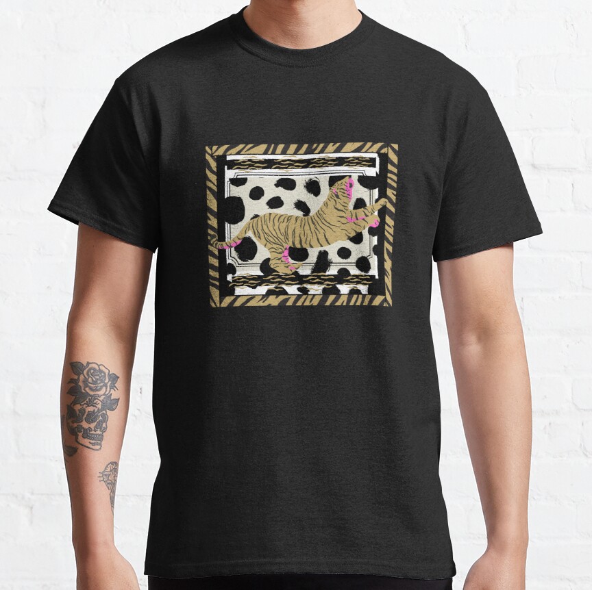 Jungle tiger exotic vintage illustration black boho tropical pattern Classic T-Shirt
