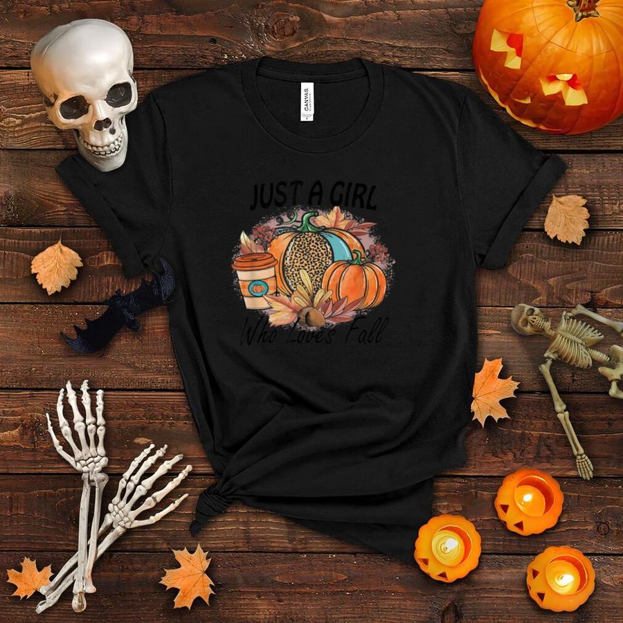 Just a girl who loves fall leopard pumpkins autumn costume T Shirt