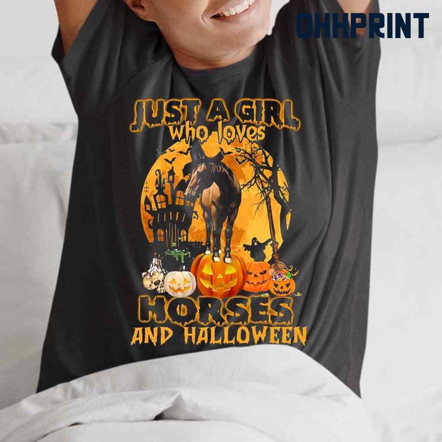Just A Girl Who Loves Horses And Halloween Tshirts Black