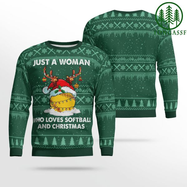 Just A Woman who loves Softball Christmas Ugly Sweater