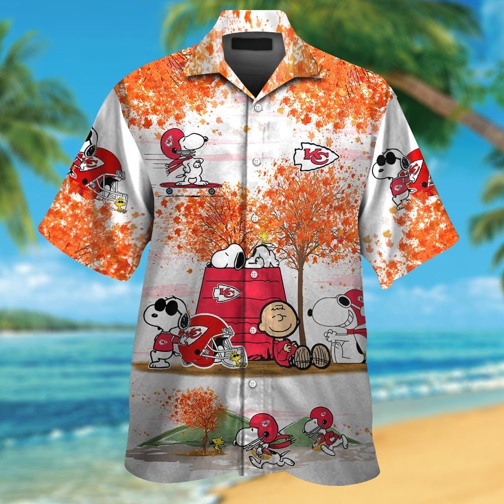 Kansas City Chiefs Snoopy Autumn Short Sleeve Button Up Tropical Aloha  Hawaiian Shirts For Men Women