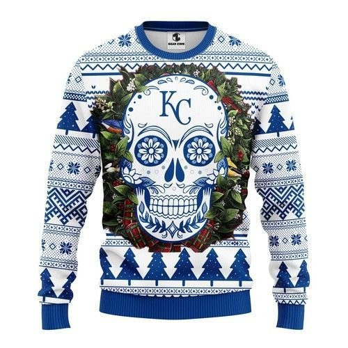 Kansas City Royals Skull Flower Ugly Christmas Sweater All Over