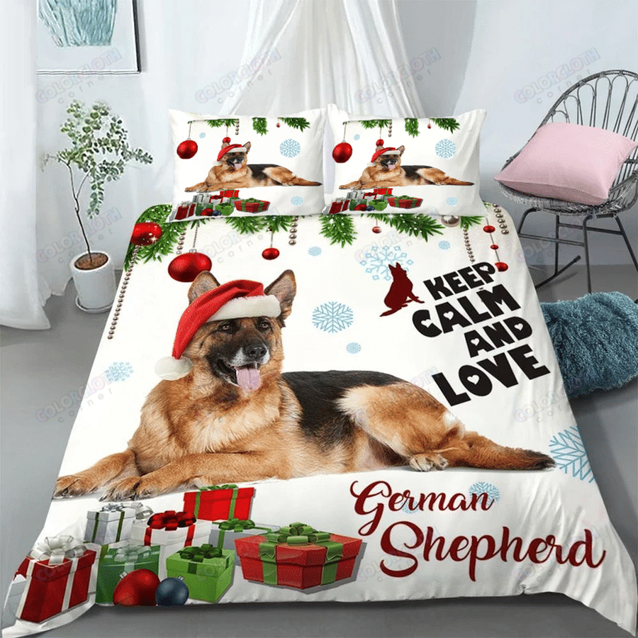 Keep Calm And Love German Shepherd Christmas Bedding Set.png