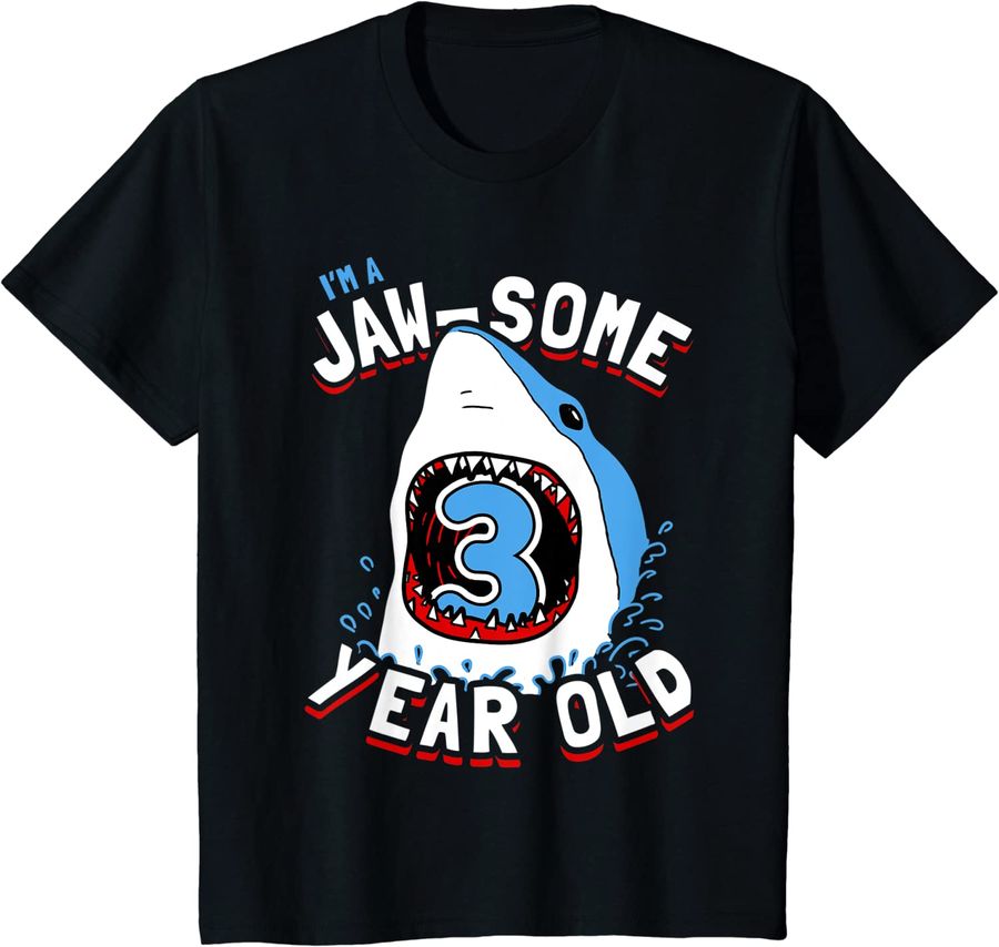 Kids 3rd Birthday Boys Shark T-Shirt  Jaw-some 3 Year Old