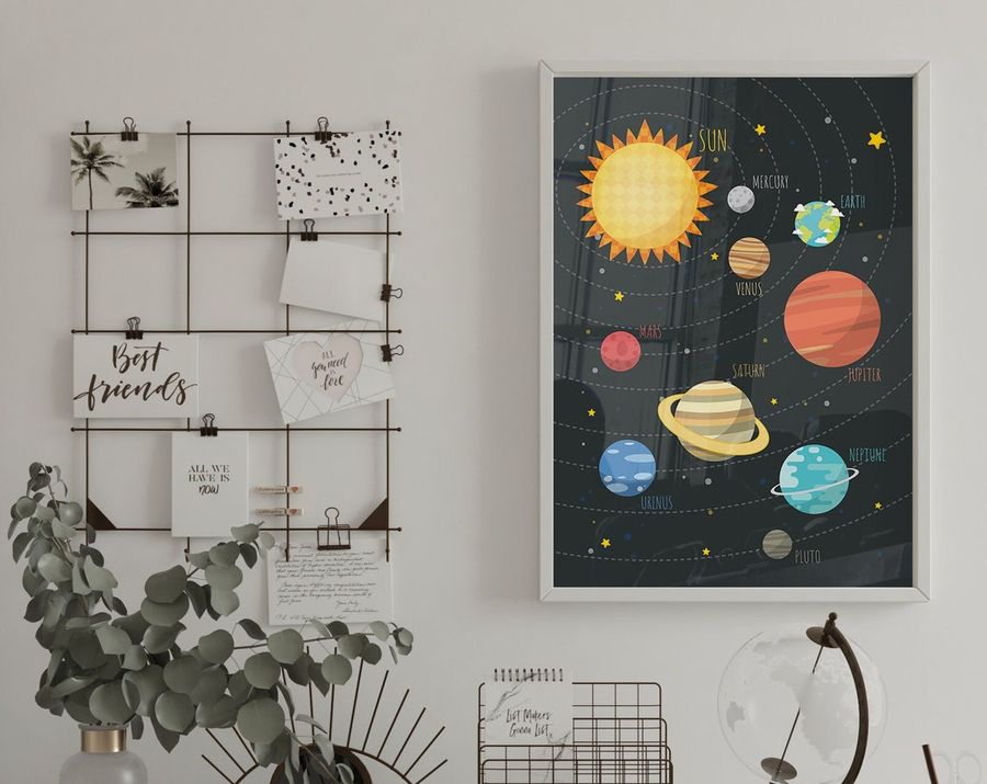 Kids Room Poster, Solar System, Canvas, Print, Space, Wall Decor, Nursery Poster, Educational
