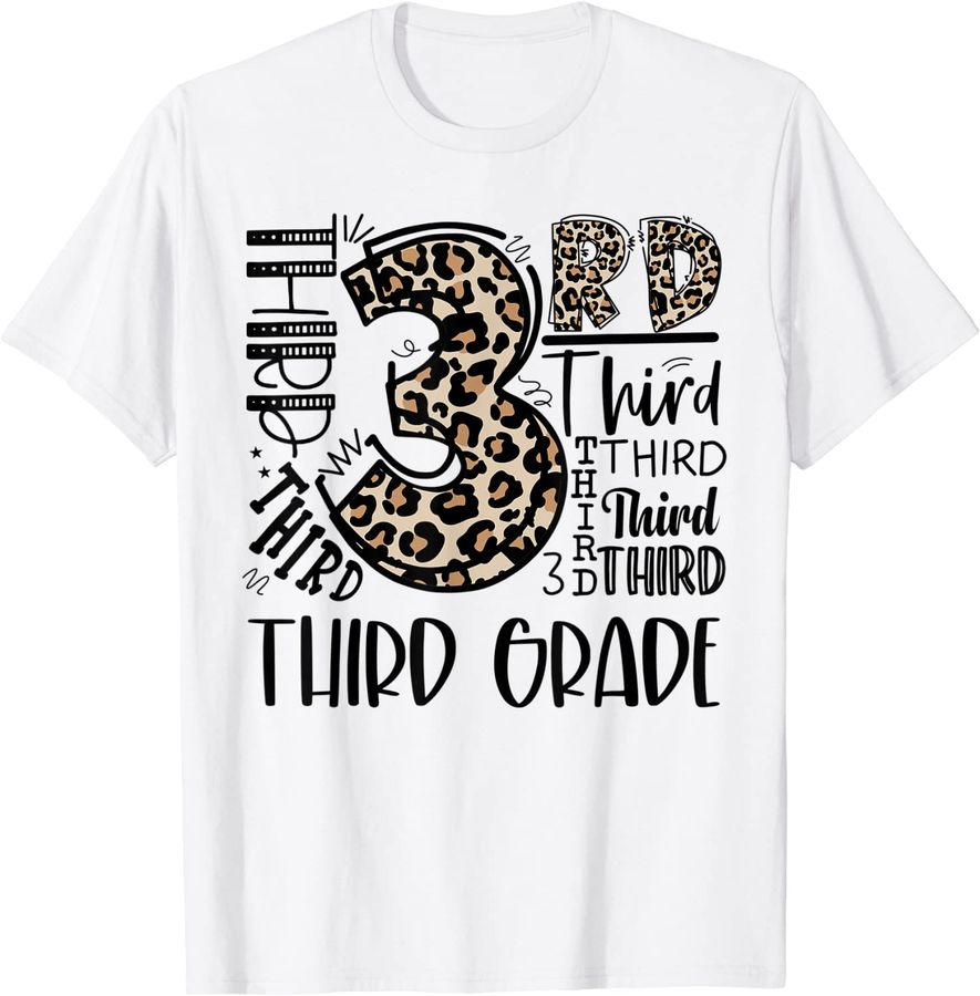 Kids Teacher Back To School Third Grade Leopard Typography