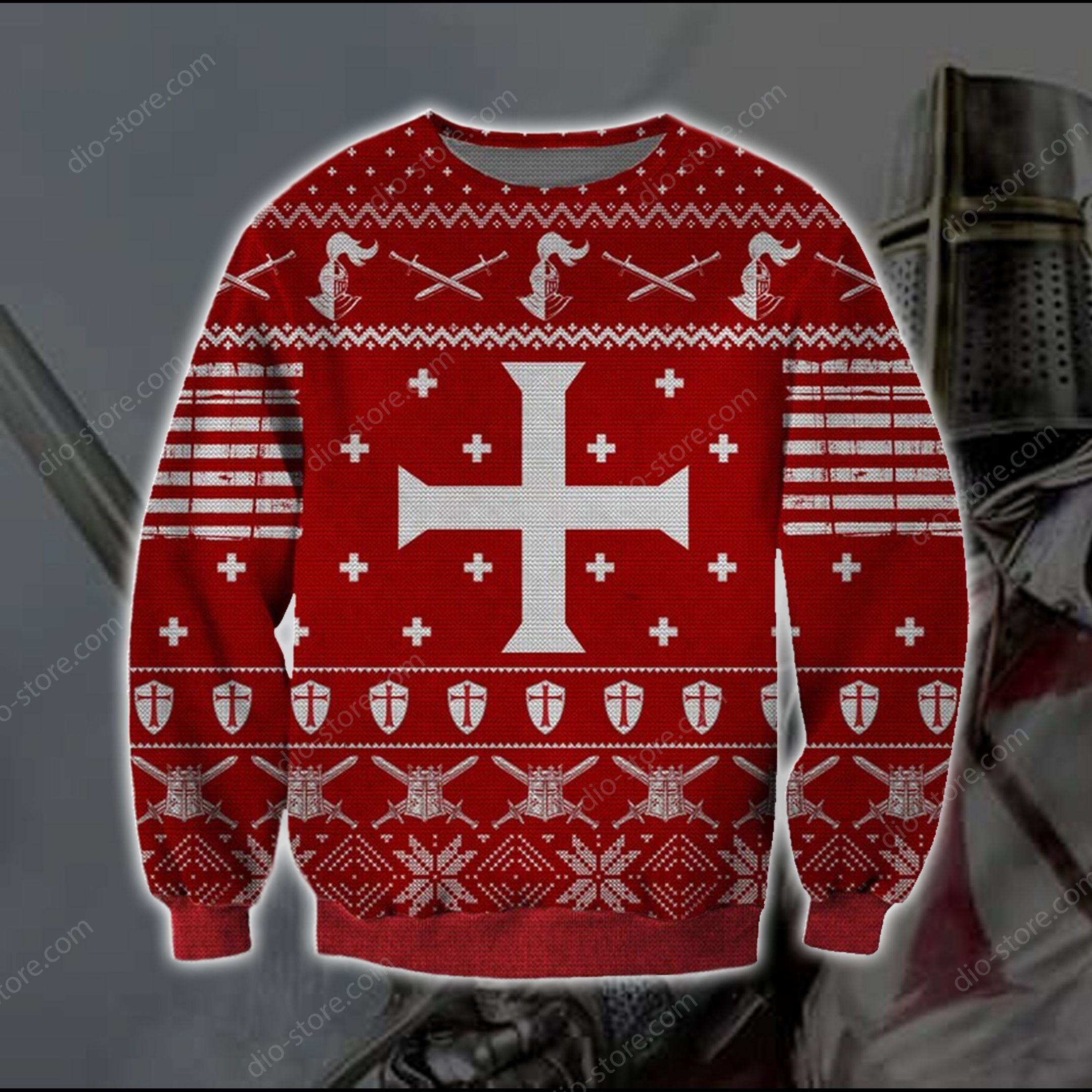 Knights Templar Ugly Christmas Sweater All Over Print Sweatshirt Ugly