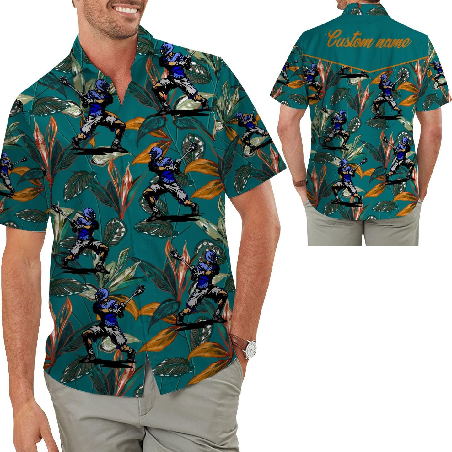 Lacrosse Sporty Men Hawaiian Aloha Tropical Floral Custom Name Shirt For Lacrosse Lovers On Summer Vacation