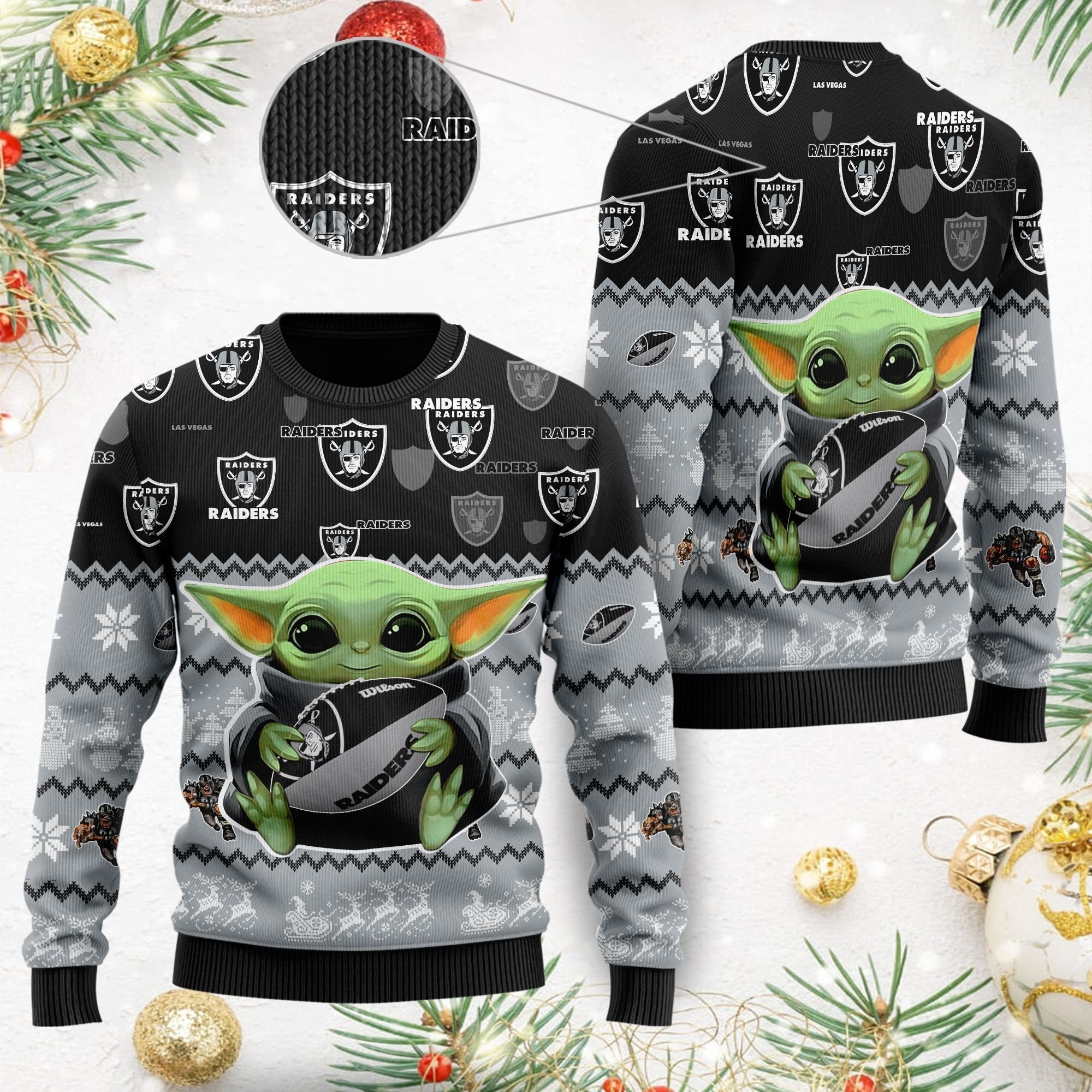 Las Vegas Raiders Baby Yoda Ugly Christmas Sweater Ugly Sweater