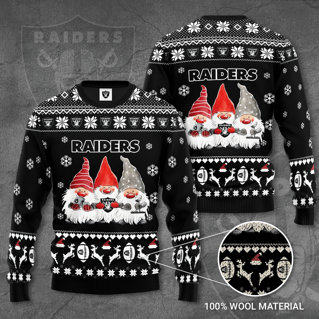Las Vegas Raiders Gnome de Noel Christmas Ugly Sweater