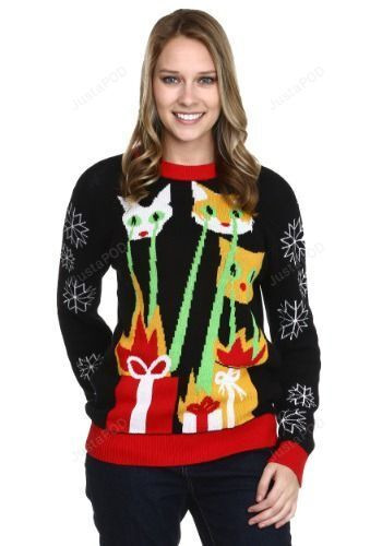 Laser Cat Zillas Ugly Christmas Sweater Ugly Sweater Christmas Sweaters