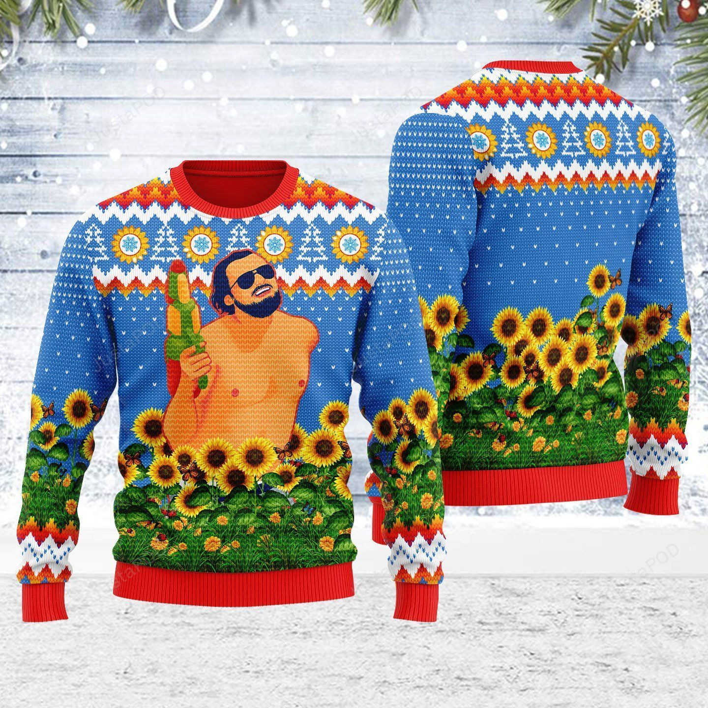 Leo Running With Water Gun Ugly Christmas Sweater All Over