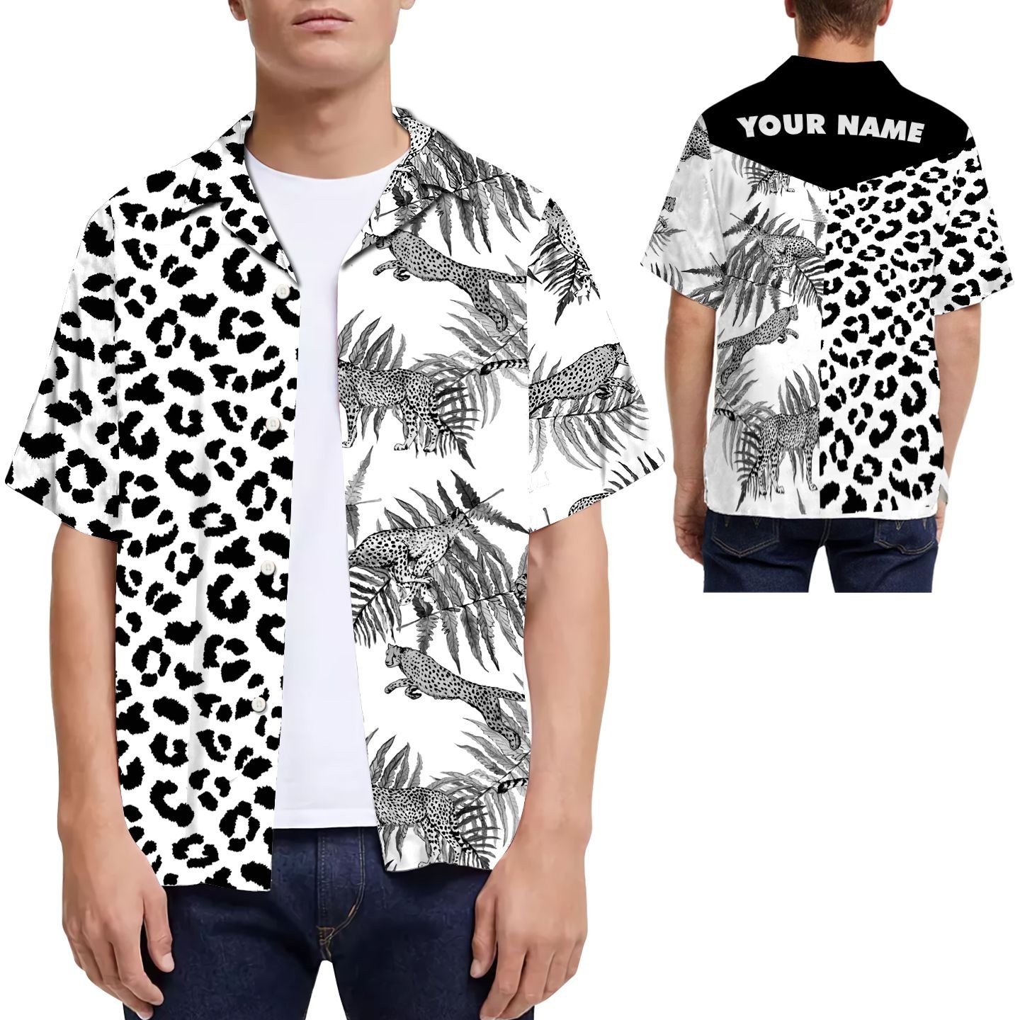 Leopard Fur Custom Name Men Hawaiian Shirt For Animal Lovers