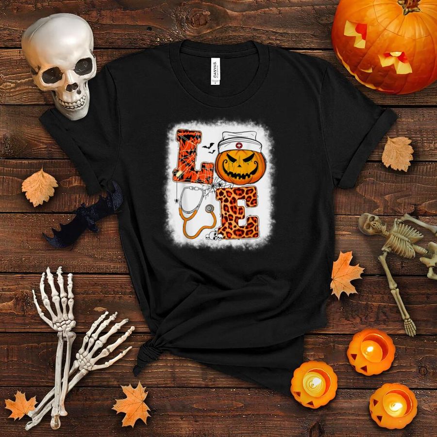 Leopard LOVE Halloween Pumpkin Stethoscope Heartbeat Nurse T Shirt