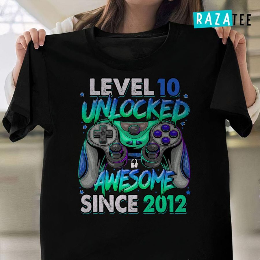 Level 10 Unlocked Awesome Since 2012 10th Birthday Gaming T-Shirt 10th Birthday Ideas For Boy Shirt
