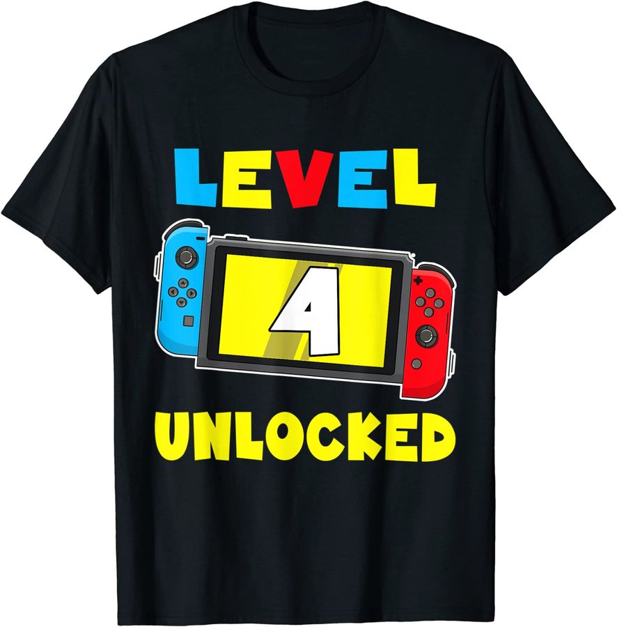 Level 4 Unlocked 4th Birthday Shirt Video Game 4 Year Old_1