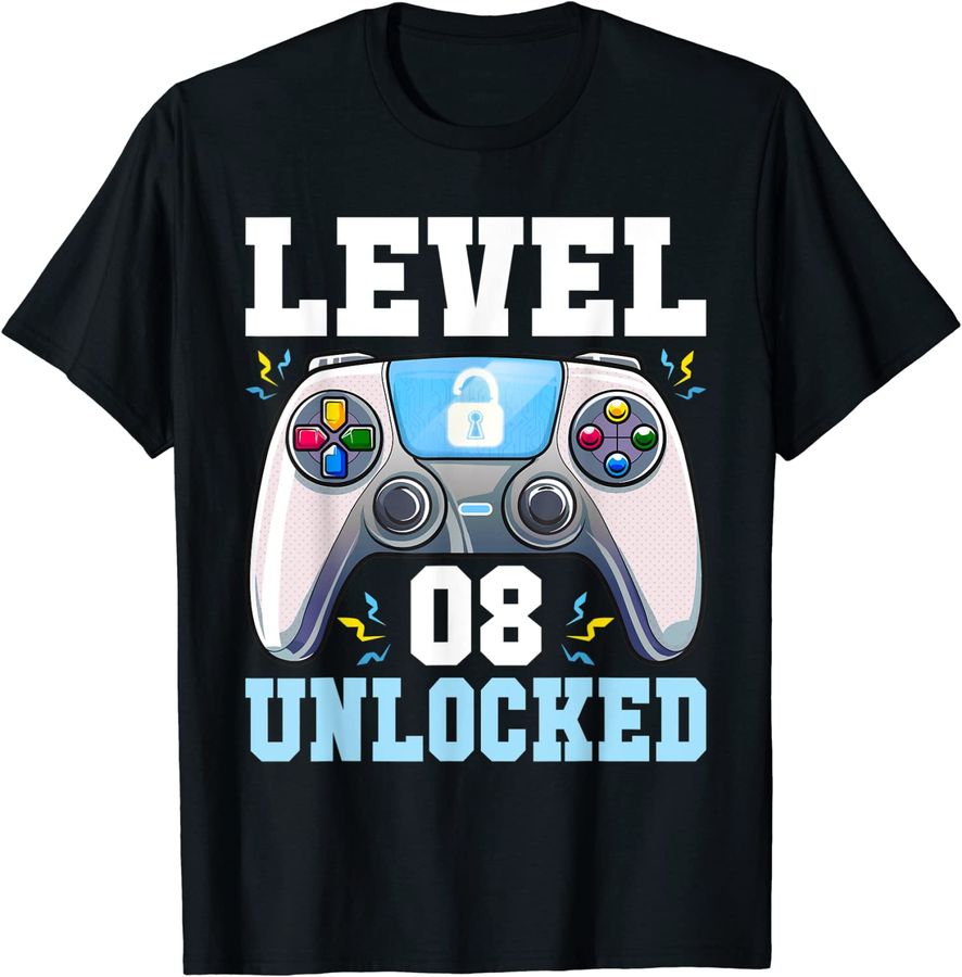 Level 8 Unlocked Video Game 8th Birthday Gamer Boys Kids