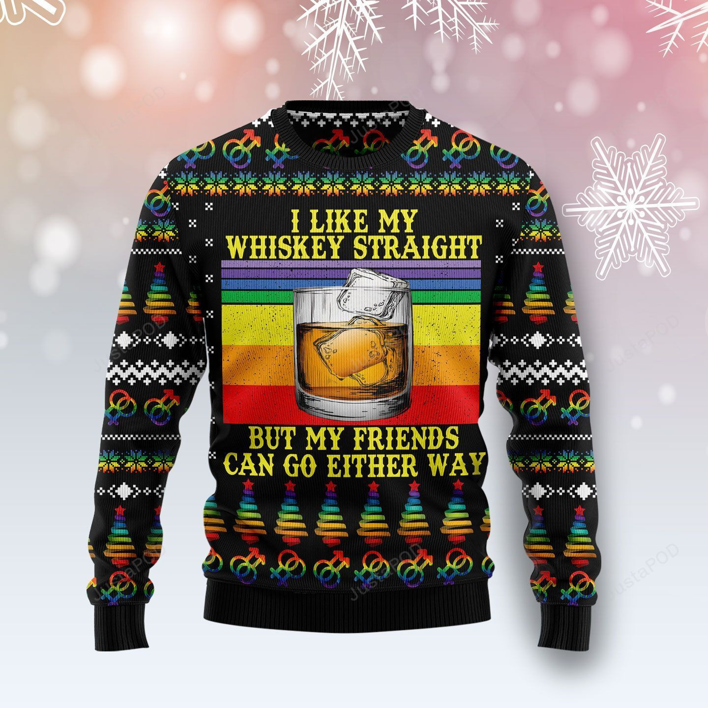 LGBT Whiskey Straight Ugly Christmas Sweater All Over Print Sweatshirt