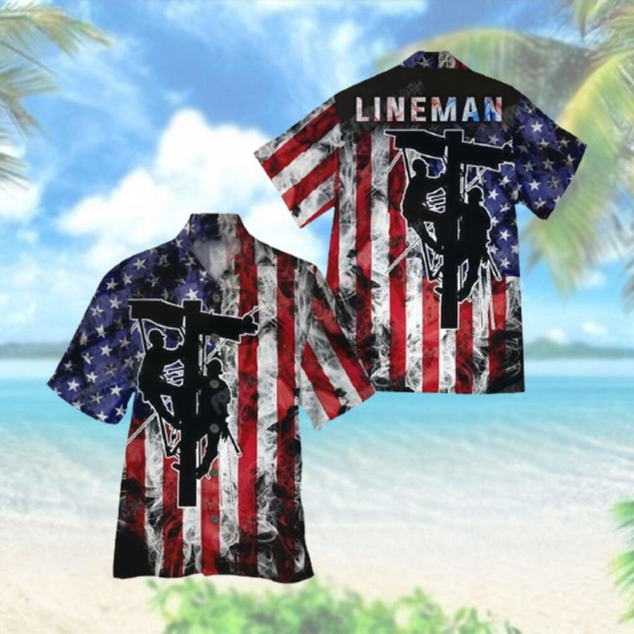 Lineman Flag Smoke Background Hawaiian Hawaiian Shirt
