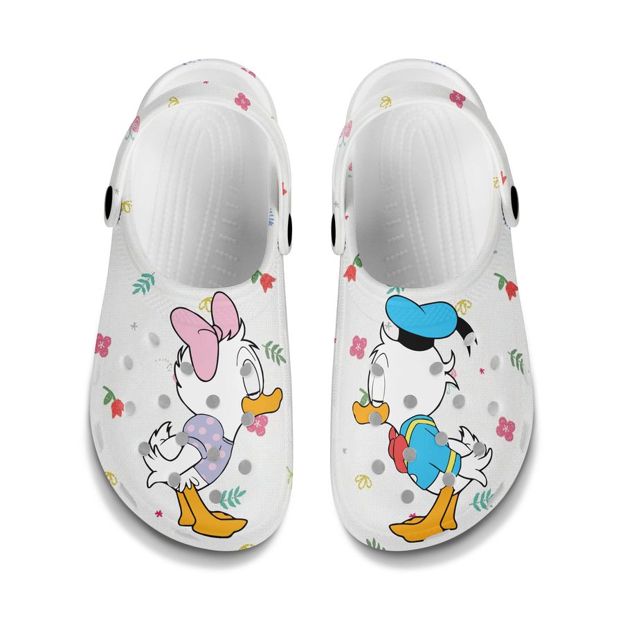 Little Donald Daisy Kissing White Pattern Disney Graphic Cartoon Crocs Shoes