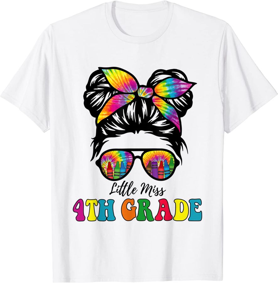 Little Miss 4th Grade Tie Dye Messy Bun Girl Back to School