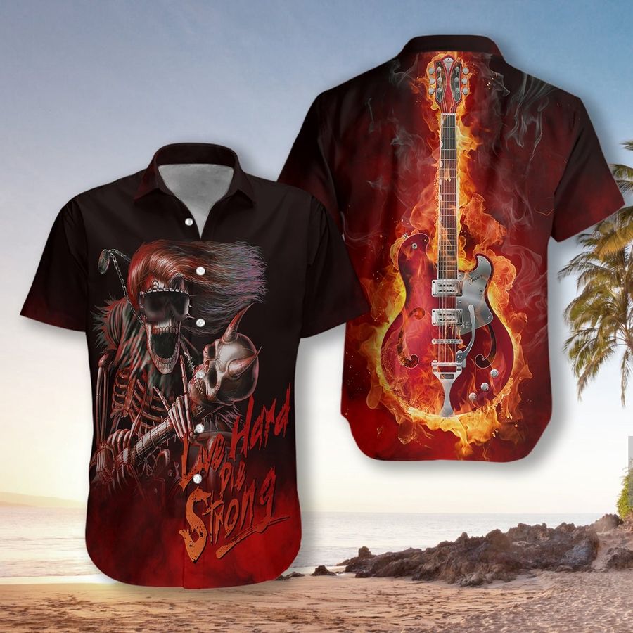 Live Hard Die Strong Burning Guitar Hawaiian Shirt Pre11844, Hawaiian shirt, beach shorts, One-Piece Swimsuit, Polo shirt, funny shirts, gift shirts