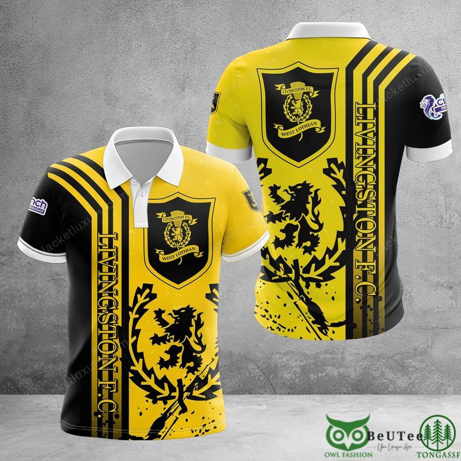 Livingston F.C. Team Logo Yellow Black 3D Polo Tshirt Hoodie