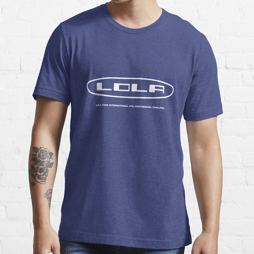 Lola Racing cars 1960's logo - with original factory address (white print)) Essential T-Shirt