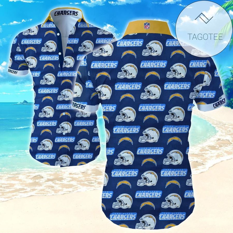 Los Angeles Chargers Authentic Hawaiian Shirt 2022 Summer Button Up Shirt For Men Beach Wear Short Sleeve Authentic Hawaiian Shirt 2022