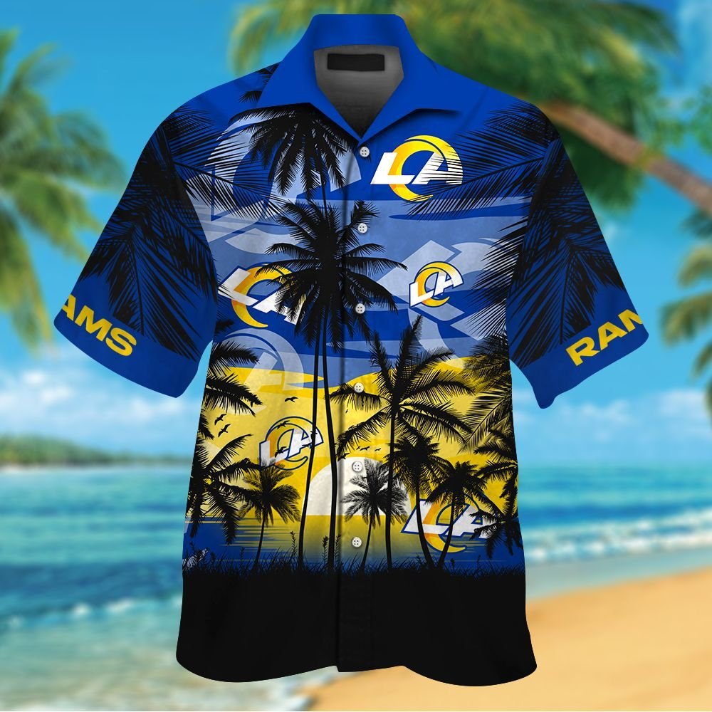 Los Angeles Rams Short Sleeve Button Up Tropical Aloha Hawaiian Shirts For Men Women Shirt