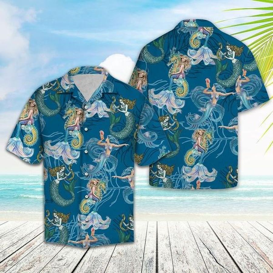 Lovely Mermaid Sea Horse Coral Reef Hawaiian Shirt Pre10494, Hawaiian shirt, beach shorts, One-Piece Swimsuit, Polo shirt, funny shirts, gift shirts