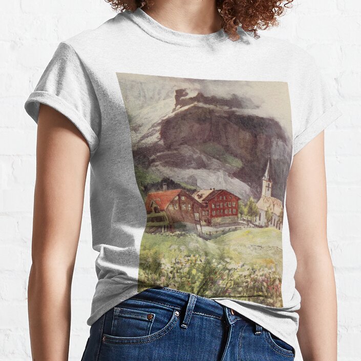Lower Glacier and Grindelwald Church Painted by A. D. McCormick Classic T-Shirt