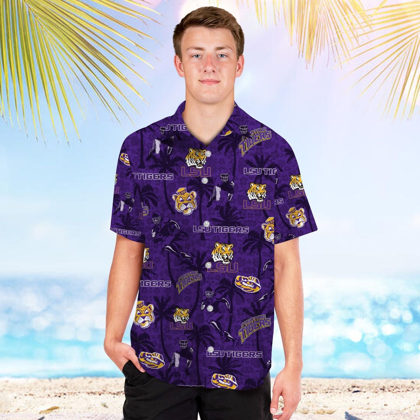 Lsu Tigers Custom Name Coconut Short Sleeve Button Up Tropical Aloha Hawaiian Shirts For Men Women Louisiana State University