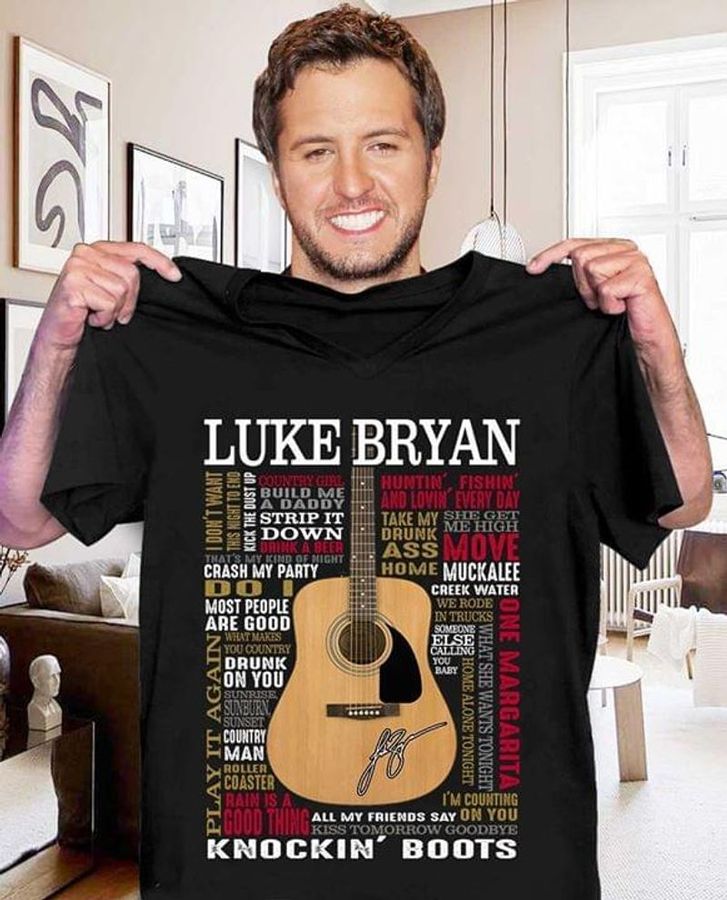 Luke Bryan Songs Art Vintage Guitar Luke Bryan Signature Perfect Luke Bryan Fans Gift Black T Shirt Men And Women S-6xl Cotton