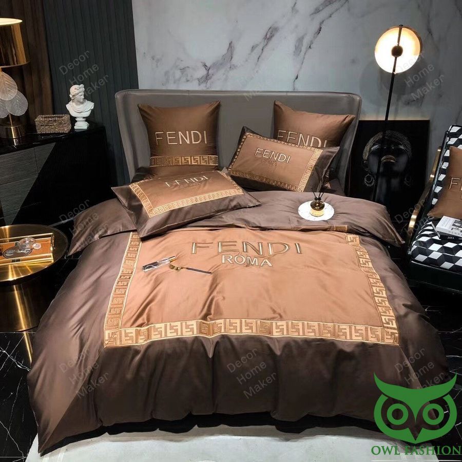 Luxury Fendi Roma Dark and Light Brown with F Letter Patterns Bedding Set