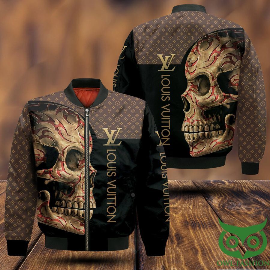 Luxury Louis Vuitton Brown and Black with Skull On the Right 3D Shirt
