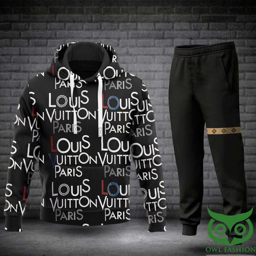Luxury Louis Vuitton Paris Black with White and Red and Blue Name 3D Shirt and Pants