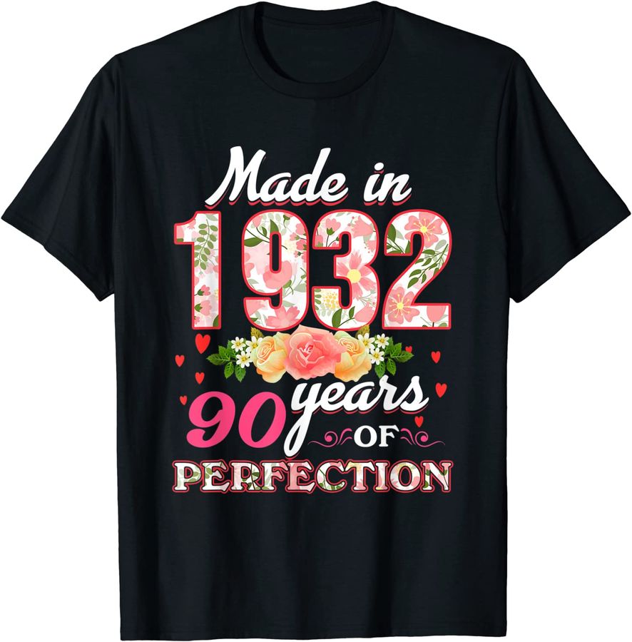 Made In 1932 Floral 90 Year Old 90Th Birthday Gifts Women