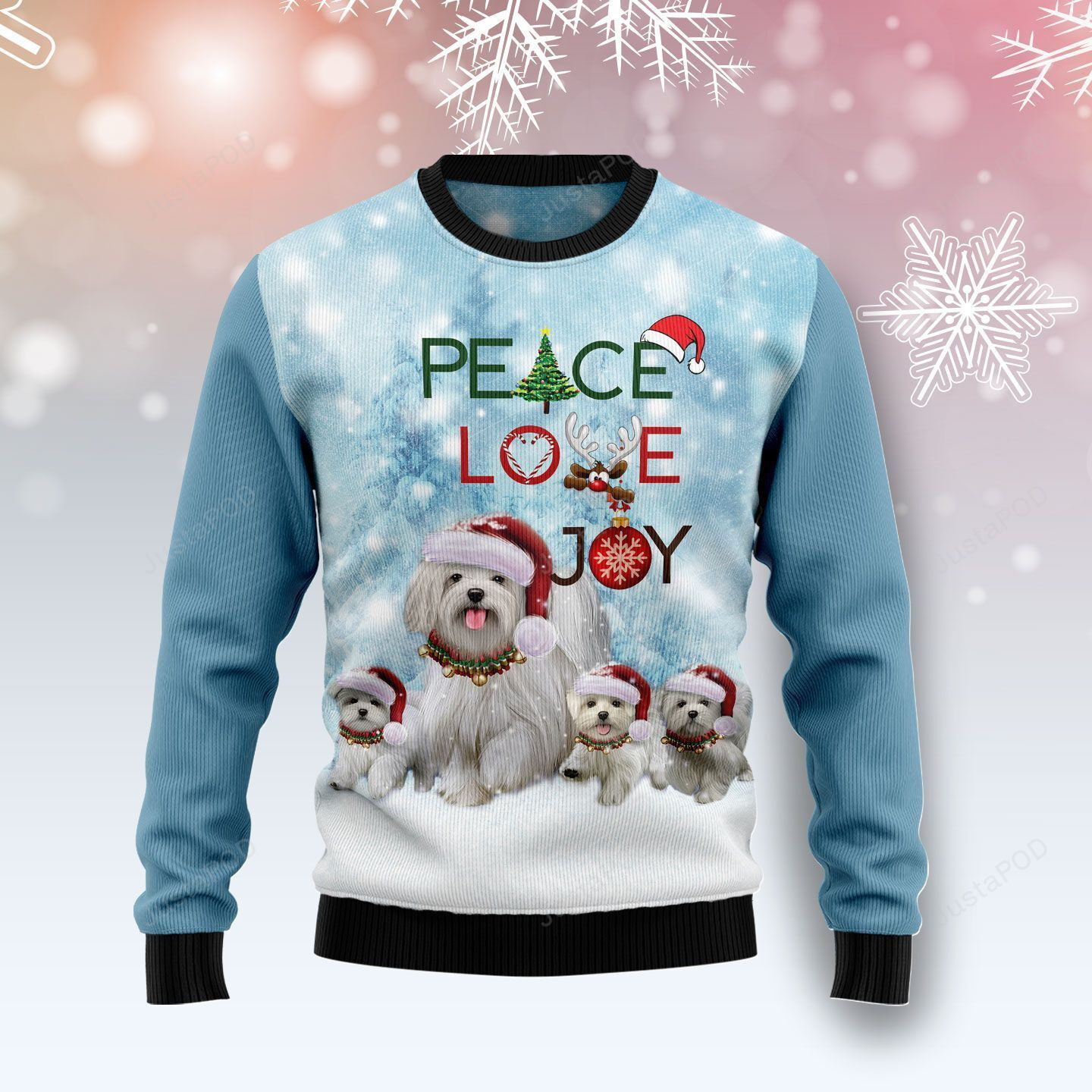 Maltese Peace Love Joy Ugly Christmas Sweater All Over Print